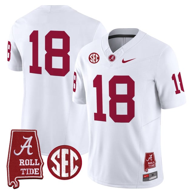 Men's Alabama Crimson Tide Throwback Vapor Limited Jersey - Alabama Map white #18