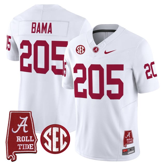 Men's Alabama Crimson Tide Throwback Vapor Limited Jersey - Alabama Map white #205 Bama