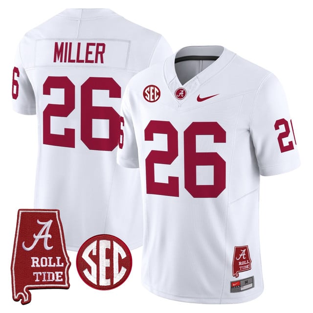 Men's Alabama Crimson Tide Throwback Vapor Limited Jersey - Alabama Map white #26 Jam Miller