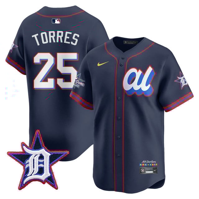 Men's American League 2025 MLB All-Star Jersey NAVY #25 GLEYBER TORRES