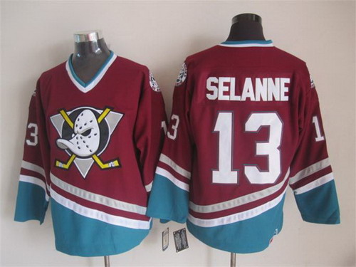 Men's Anaheim Ducks #13 Teemu Selanne Red Throwback CCM Stitched Jersey