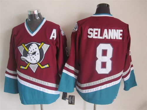 Men's Anaheim Ducks #8 Teemu Selanne Red Throwback CCM Stitched Jersey