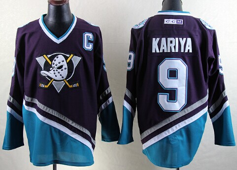 Men's Anaheim Ducks #9 Paul Kariya Black Throwback CCM Stitched Jersey