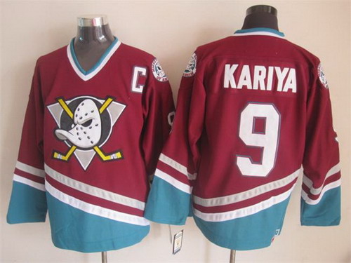 Men's Anaheim Ducks #9 Paul Kariya Red Throwback CCM Stitched Jersey