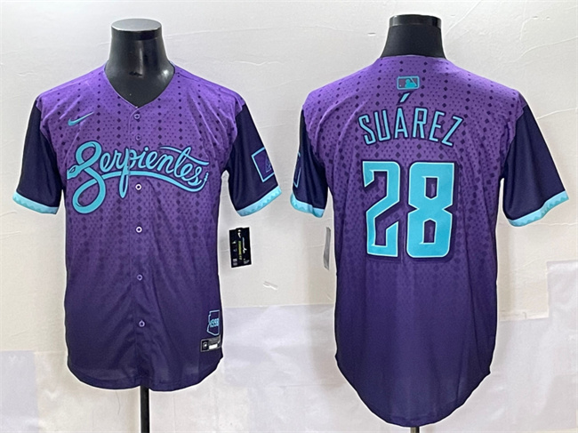 Men's Arizona Diamondbacks #28 Eugenio Su??rez Purple 2025 City Connect Limited Stitched Baseball Jersey