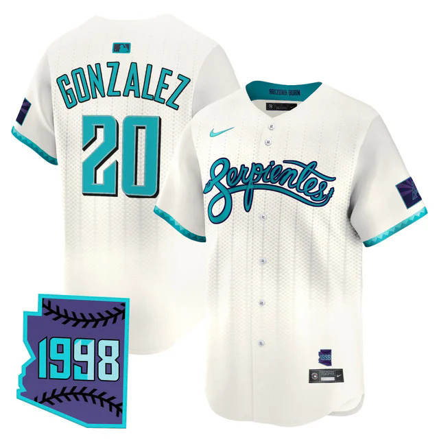 Men's Arizona Diamondbacks 2025 City Connect Vapor Premier Limited Jersey V2 WHITE #20 LUIS GONZALEZ.webp
