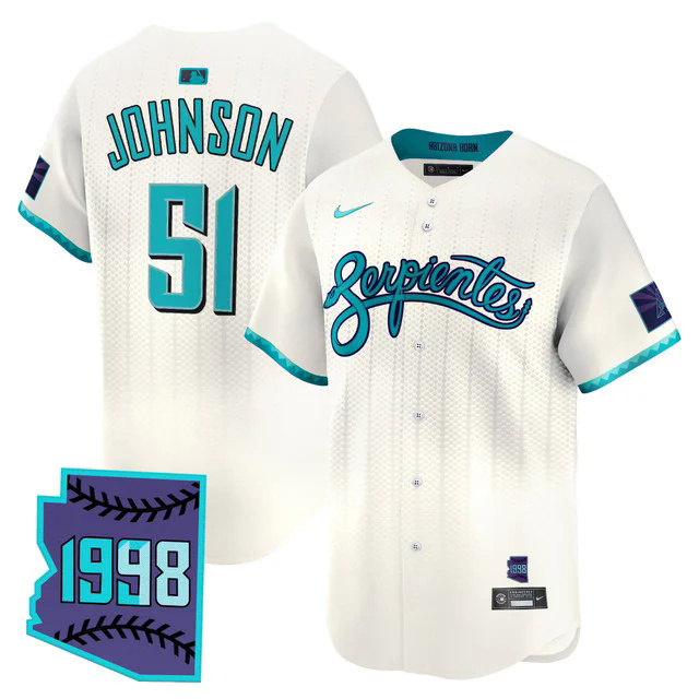 Men's Arizona Diamondbacks 2025 City Connect Vapor Premier Limited Jersey V2 WHITE #51 RANDY JOHNSON.webp