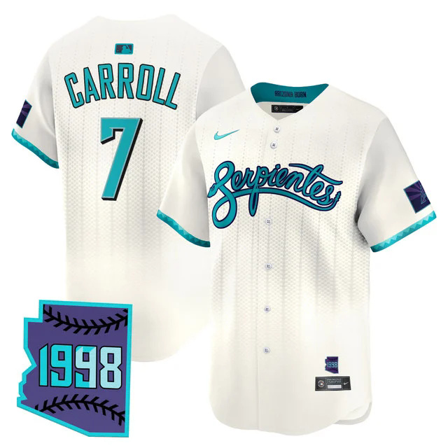 Men's Arizona Diamondbacks 2025 City Connect Vapor Premier Limited Jersey V2 WHITE #7 CORBIN CARROLL.webp