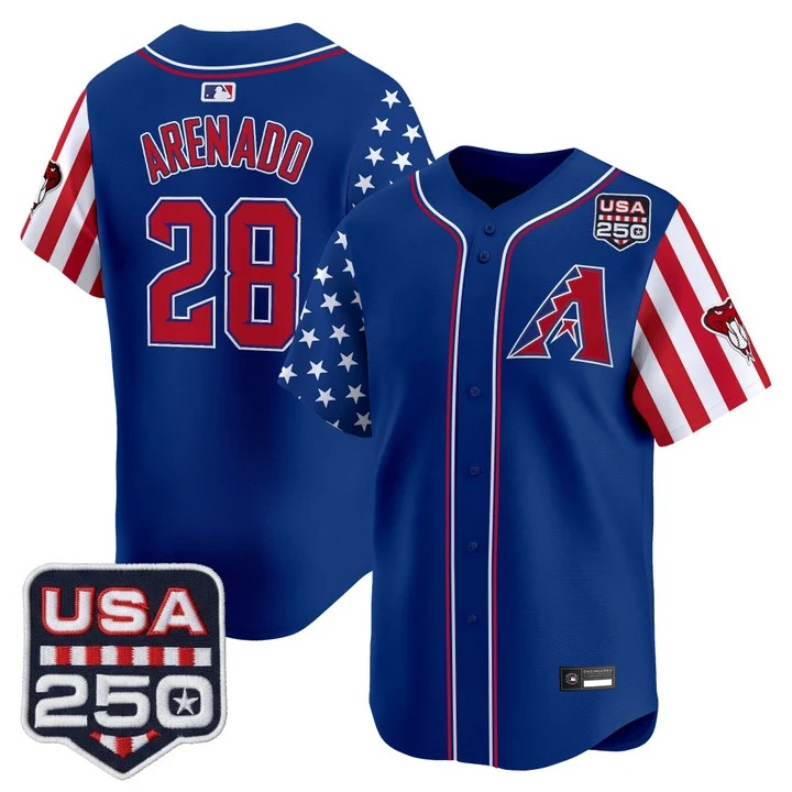 Men's Arizona Diamondbacks America 250 Edition Vapor Premier Limited Jersey ROYAL #28 NOLAN ARENADO
