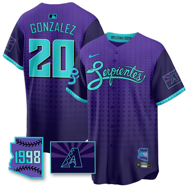Men's Arizona Diamondbacks Purple for Second Serpientes City Connect Jersey PURPLE #20 LUIS GONZALEZ.webp