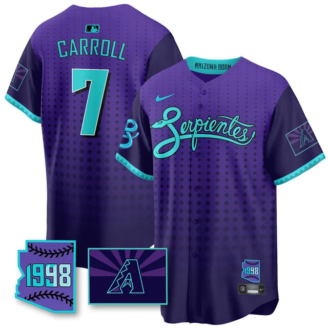 Men's Arizona Diamondbacks Purple for Second Serpientes City Connect Jersey PURPLE #7 CORBIN CARROLL.webp