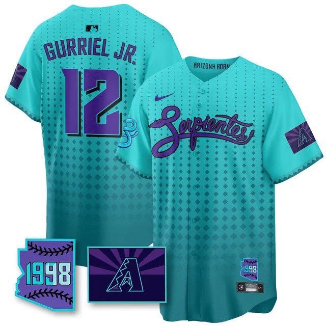 Men's Arizona Diamondbacks Purple for Second Serpientes City Connect Jersey TEAL #12 LOURDES GURRIEL JR..webp