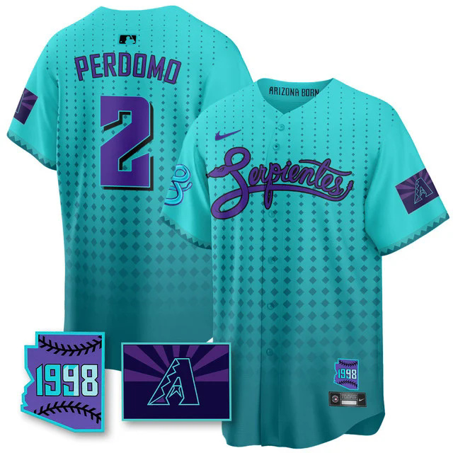 Men's Arizona Diamondbacks Purple for Second Serpientes City Connect Jersey TEAL #2 GERALDO PERDOMO.webp