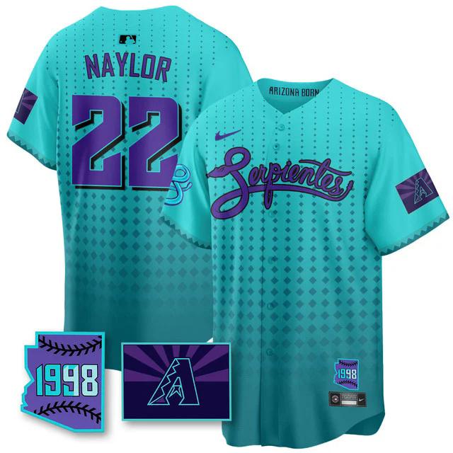 Men's Arizona Diamondbacks Purple for Second Serpientes City Connect Jersey TEAL #22 JOSH NAYLOR.webp
