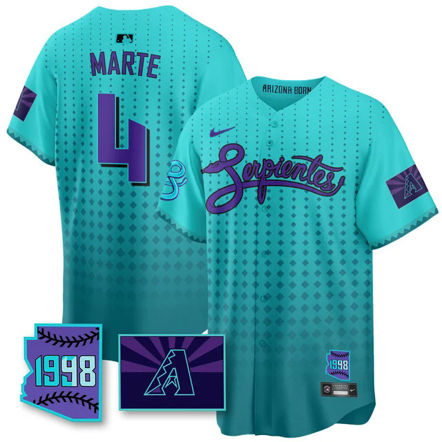 Men's Arizona Diamondbacks Purple for Second Serpientes City Connect Jersey TEAL #4 KETEL MARTE.webp