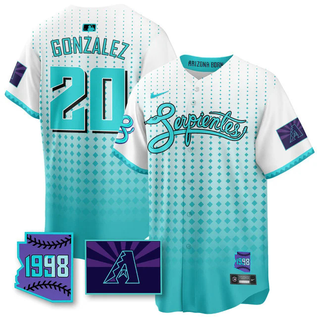 Men's Arizona Diamondbacks Purple for Second Serpientes City Connect Jersey WHITE #20 LUIS GONZALEZ.webp