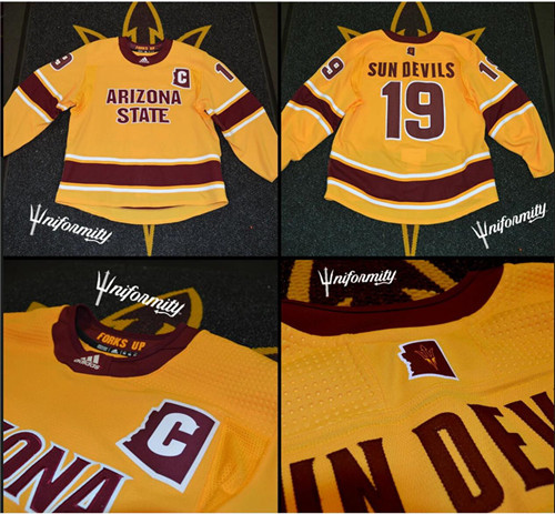 Men's Arizona State Sun Devils Custom Adidas Yellow College Hockey Game Jersey