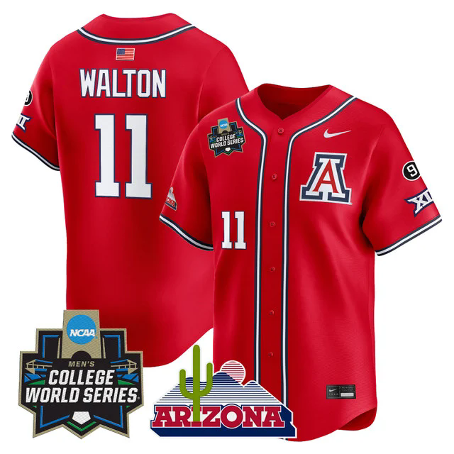 Men's Arizona Wildcats 2025 World Series Vapor Premier Limited Jersey red #11 aaron walton.webp