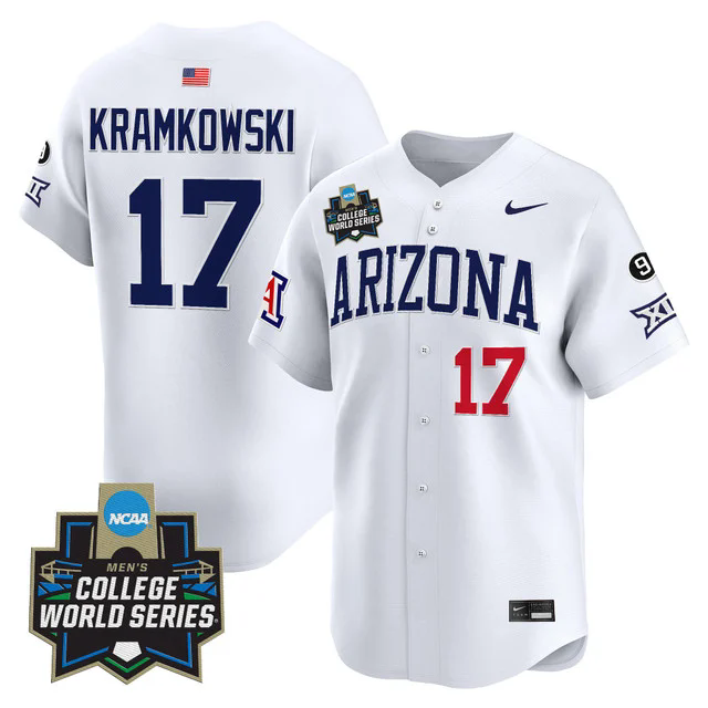 Men's Arizona Wildcats 2025 World Series Vapor Premier Limited Jersey white #17 owen kramkowski.webp