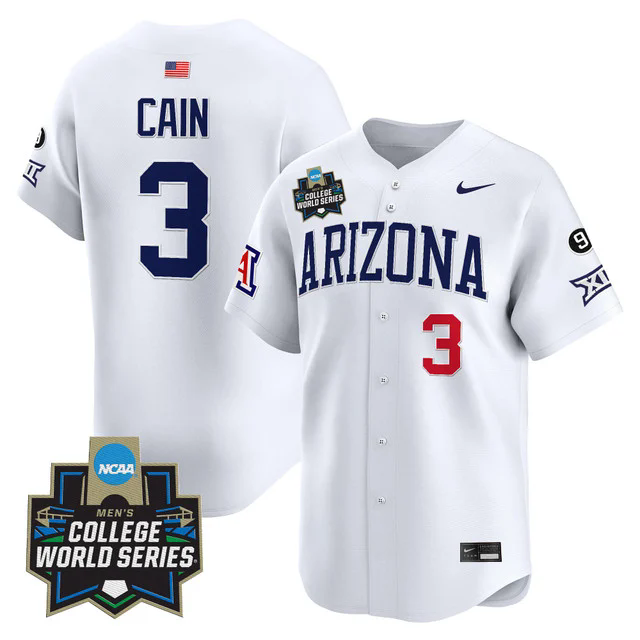 Men's Arizona Wildcats 2025 World Series Vapor Premier Limited Jersey white #3 andrew cain.webp