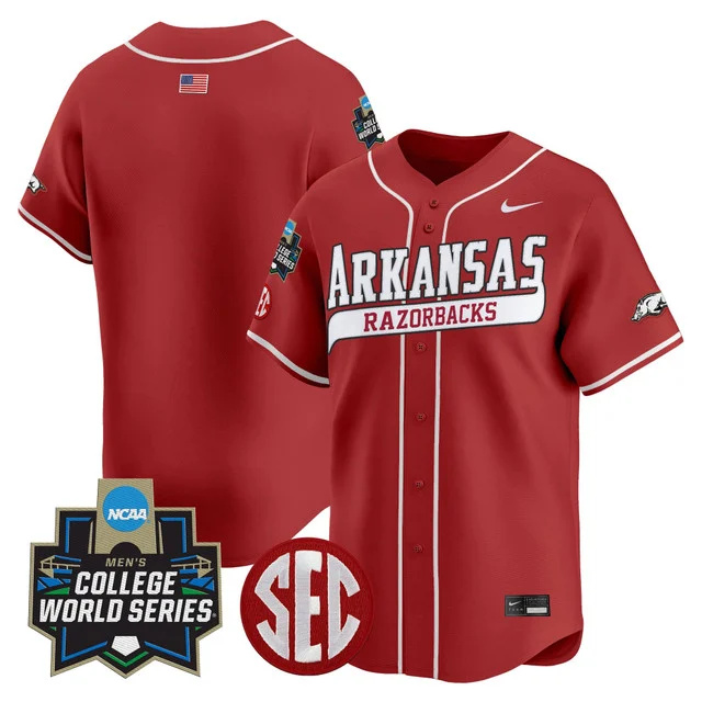 Men's Arkansas Razorbacks 2025 World Series Vapor Premier Limited Jersey - All Stitched Cardinal  Team