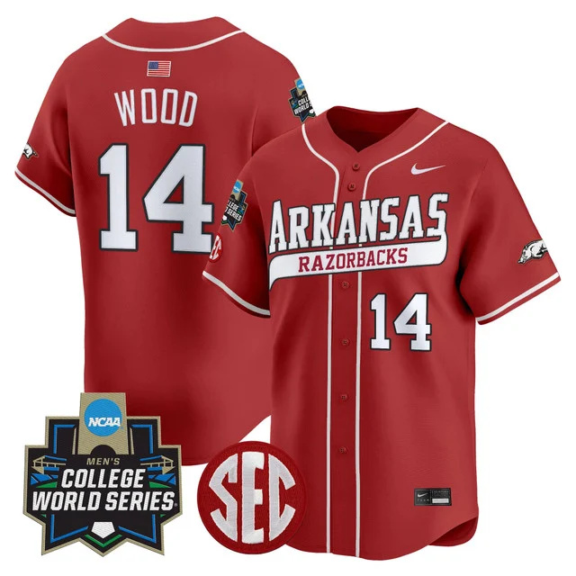 Men's Arkansas Razorbacks 2025 World Series Vapor Premier Limited Jersey - All Stitched Cardinal gage wood