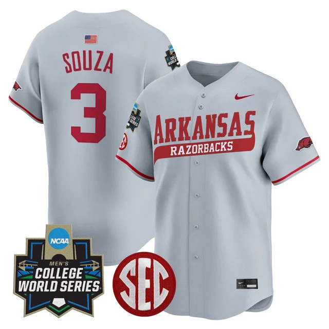 Men's Arkansas Razorbacks 2025 World Series Vapor Premier Limited Jersey - All Stitched Cray Nolan souza