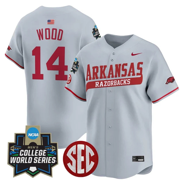 Men's Arkansas Razorbacks 2025 World Series Vapor Premier Limited Jersey - All Stitched Cray gage wood