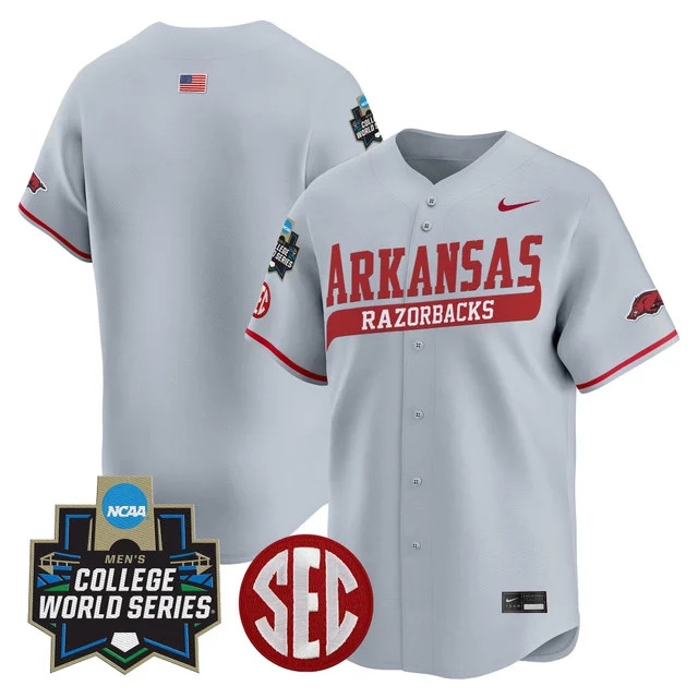 Men's Arkansas Razorbacks 2025 World Series Vapor Premier Limited Jersey - All Stitched Cray team