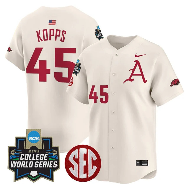 Men's Arkansas Razorbacks 2025 World Series Vapor Premier Limited Jersey - All Stitched Cream kevin kopps
