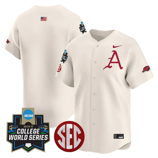 Men's Arkansas Razorbacks 2025 World Series Vapor Premier Limited Jersey - All Stitched Cream team