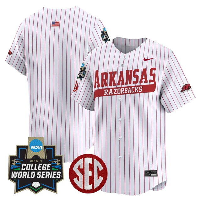 Men's Arkansas Razorbacks 2025 World Series Vapor Premier Limited Jersey - All Stitched Pinstrip  team