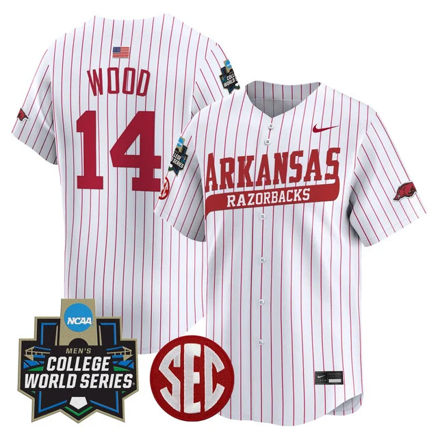 Men's Arkansas Razorbacks 2025 World Series Vapor Premier Limited Jersey - All Stitched Pinstrip gage wood