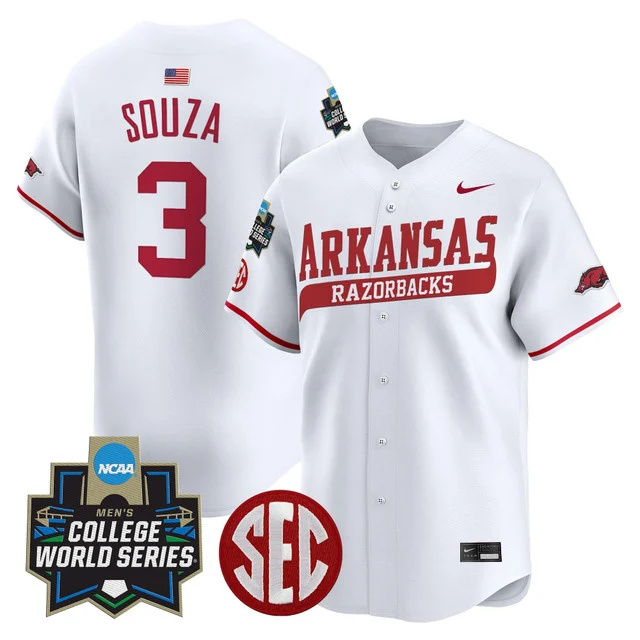 Men's Arkansas Razorbacks 2025 World Series Vapor Premier Limited Jersey - All Stitched White Nolan souza