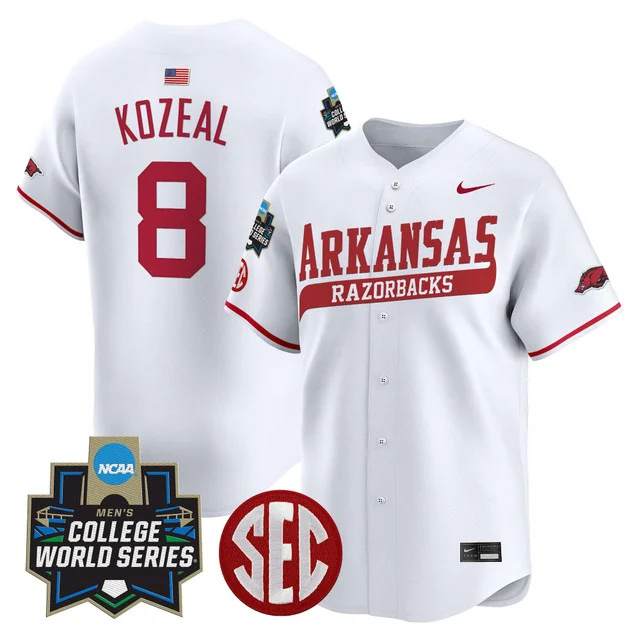 Men's Arkansas Razorbacks 2025 World Series Vapor Premier Limited Jersey - All Stitched White cam kozeal