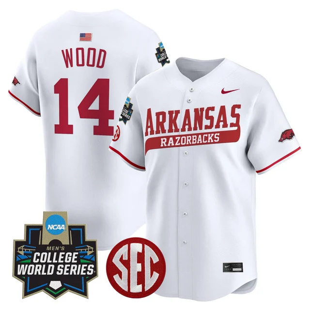 Men's Arkansas Razorbacks 2025 World Series Vapor Premier Limited Jersey - All Stitched White gage wood