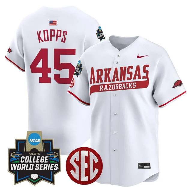 Men's Arkansas Razorbacks 2025 World Series Vapor Premier Limited Jersey - All Stitched White kevin kopps