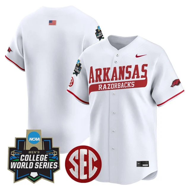 Men's Arkansas Razorbacks 2025 World Series Vapor Premier Limited Jersey - All Stitched White team