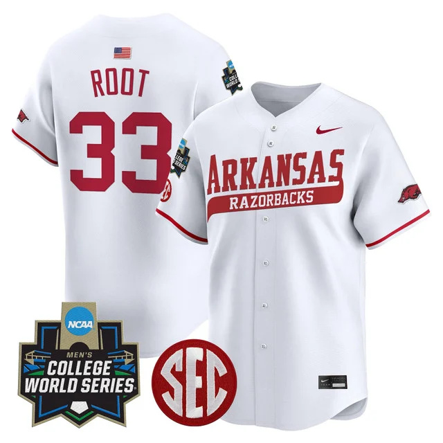 Men's Arkansas Razorbacks 2025 World Series Vapor Premier Limited Jersey - All Stitched White zach root