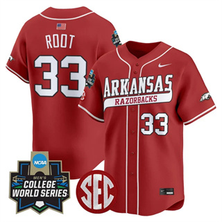 Men's Arkansas Razorbacks 2025 World Series Vapor Premier Limited Jersey - All Stitched Zach Root