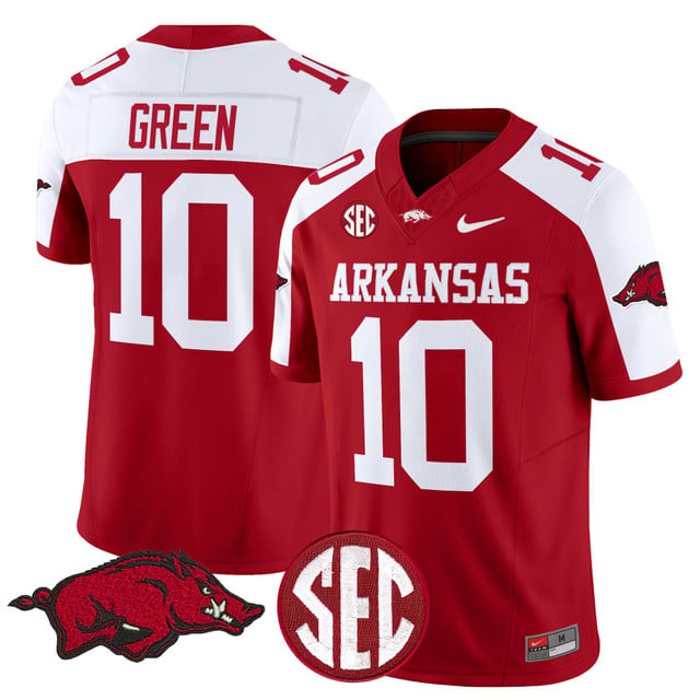 Men's Arkansas Razorbacks Vapor Limited Jersey red white #10 Taylen Green