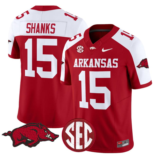 Men's Arkansas Razorbacks Vapor Limited Jersey red white #15 Kam Shanks