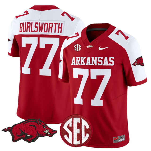 Men's Arkansas Razorbacks Vapor Limited Jersey red white #77 Brandon Burlsworth