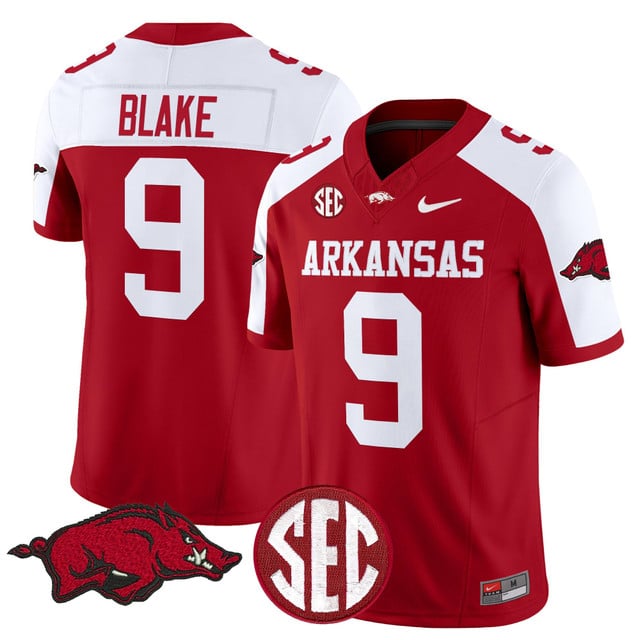 Men's Arkansas Razorbacks Vapor Limited Jersey red white #9 O'Mega Blake