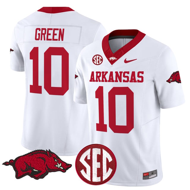 Men's Arkansas Razorbacks Vapor Limited Jersey white #10 Taylen Green