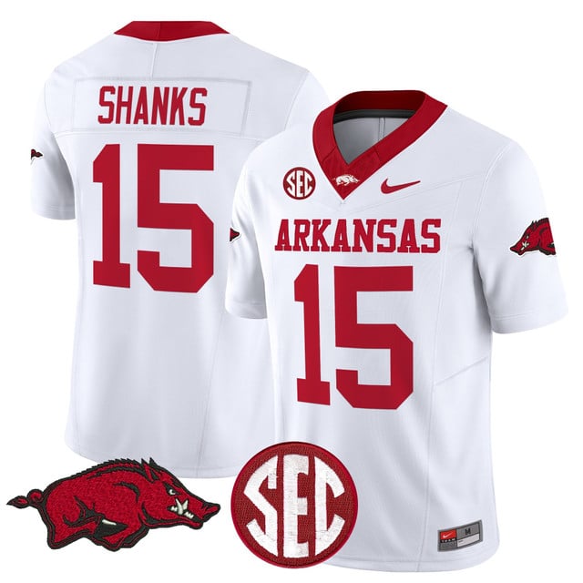 Men's Arkansas Razorbacks Vapor Limited Jersey white #15 Kam Shanks