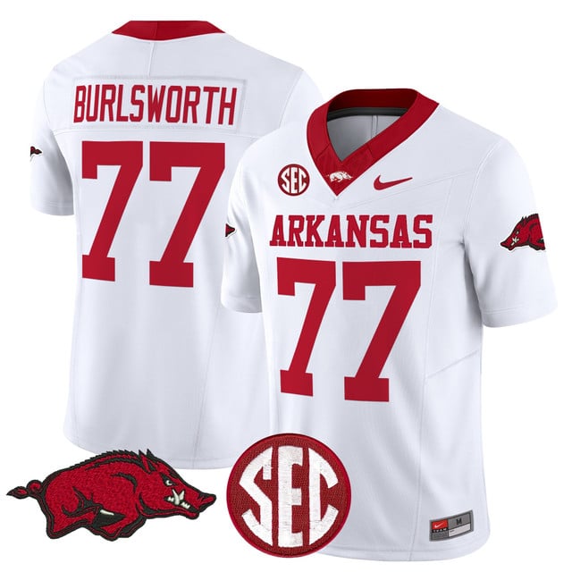 Men's Arkansas Razorbacks Vapor Limited Jersey white #77 Brandon Burlsworth