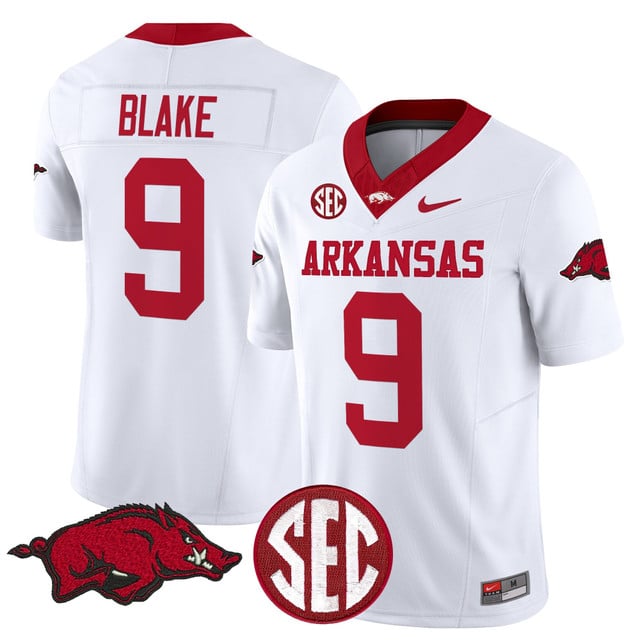 Men's Arkansas Razorbacks Vapor Limited Jersey white #9 O'Mega Blake