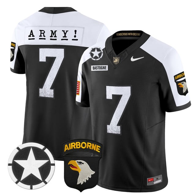 Men's Army Black Knights 2025 Screaming Eagles Vapor Limited Jersey #7 Bastogne