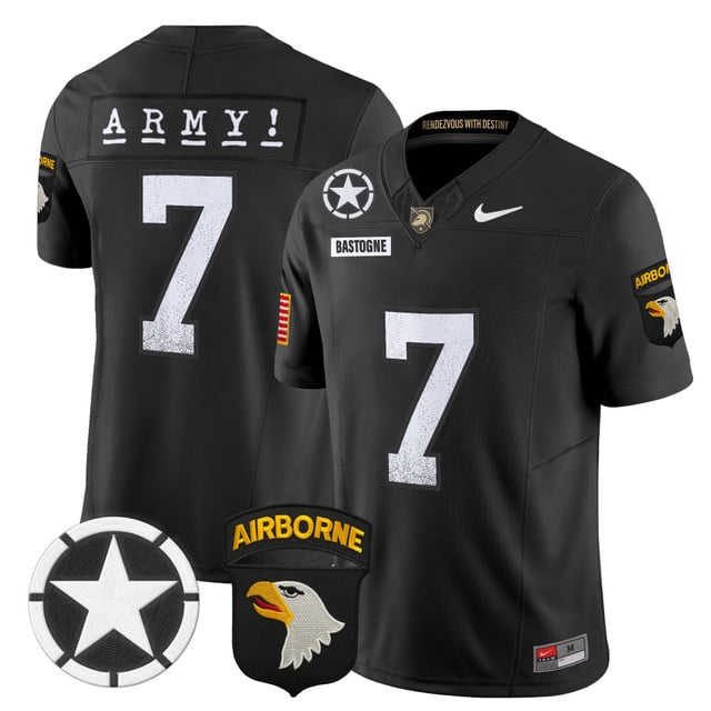 Men's Army Black Knights 2025 Screaming Eagles Vapor Limited Jersey black #7 Bastogne